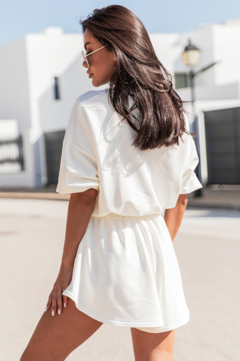 Set pentru femei format dintr-o bluză largă și o fustă-pantalon scurtă, evazată TORIENA WHITE, Culoare: alb, IVET.RO - Reduceri de până la -80%