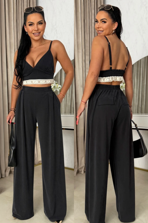 Set pentru femei format din trei piese, cu un top, pantaloni largi și kimono SERENIZA BLACK, Culoare: negru, IVET.RO - Reduceri de până la -80%