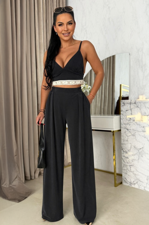 Set pentru femei format din trei piese, cu un top, pantaloni largi și kimono SERENIZA BLACK, Culoare: negru, IVET.RO - Reduceri de până la -80%