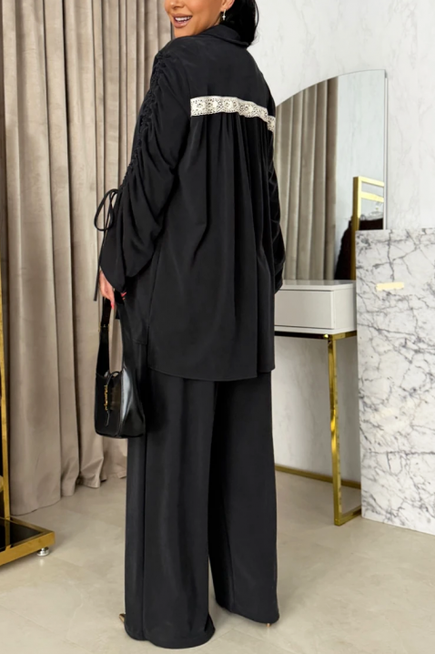 Set pentru femei format din trei piese, cu un top, pantaloni largi și kimono SERENIZA BLACK, Culoare: negru, IVET.RO - Reduceri de până la -80%