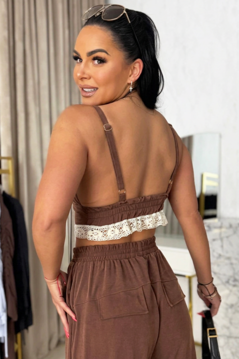 Set pentru femei format din trei piese, cu un top, pantaloni largi și kimono SERENIZA BROWN, Culoare: maro, IVET.RO - Reduceri de până la -80%