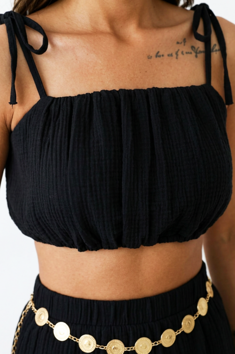 Set romantic pentru femei, din top cu volane și fustă lung SANTINI BLACK, Culoare: negru, IVET.RO - Reduceri de până la -80%
