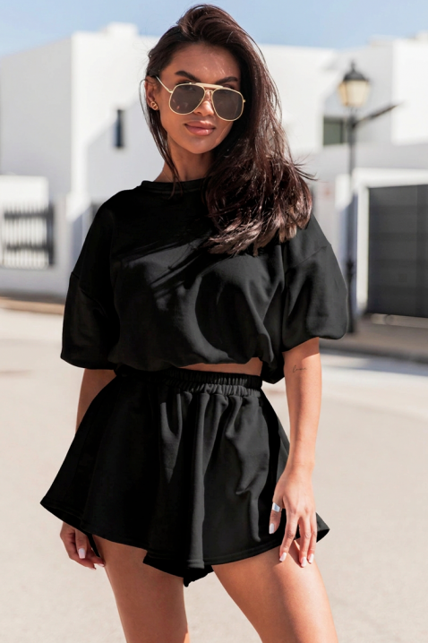 Set pentru femei format dintr-o bluză largă și o fustă-pantalon scurtă, evazată TORIENA BLACK, Culoare: negru, IVET.RO - Reduceri de până la -80%