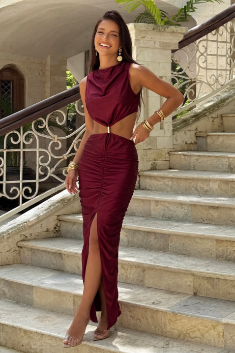 Rochie lungă, mulată, cu accente decupate și o fantă BORIANIA BORDO, Culoare: bordo, IVET.RO - Reduceri de până la -80%