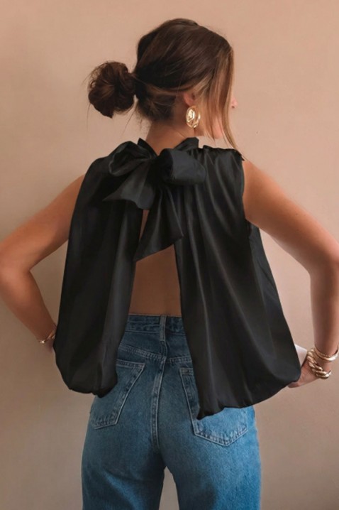 Top elegant pentru femei, cu spatele decupat și o panglică cochetă NERINITA BLACK, Culoare: negru, IVET.RO - Reduceri de până la -80%