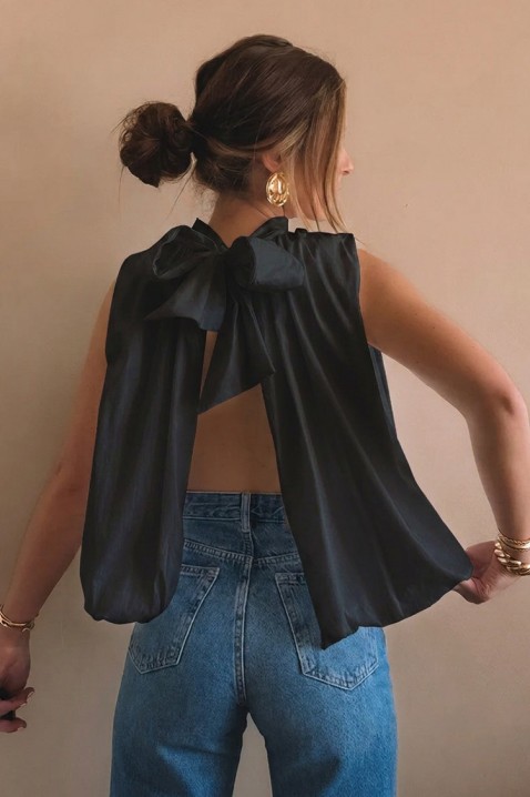 Top elegant pentru femei, cu spatele decupat și o panglică cochetă NERINITA BLACK, Culoare: negru, IVET.RO - Reduceri de până la -80%