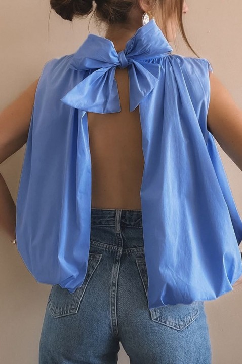 Top elegant pentru femei, cu spatele decupat și o panglică cochetă NERINITA BLUE, Culoare: albastru, IVET.RO - Reduceri de până la -80%