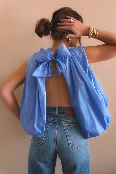 Top elegant pentru femei, cu spatele decupat și o panglică cochetă NERINITA BLUE, Culoare: albastru, IVET.RO - Reduceri de până la -80%