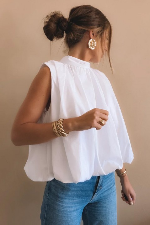 Top elegant pentru femei, cu spatele decupat și o panglică cochetă NERINITA WHITE, Culoare: alb, IVET.RO - Reduceri de până la -80%