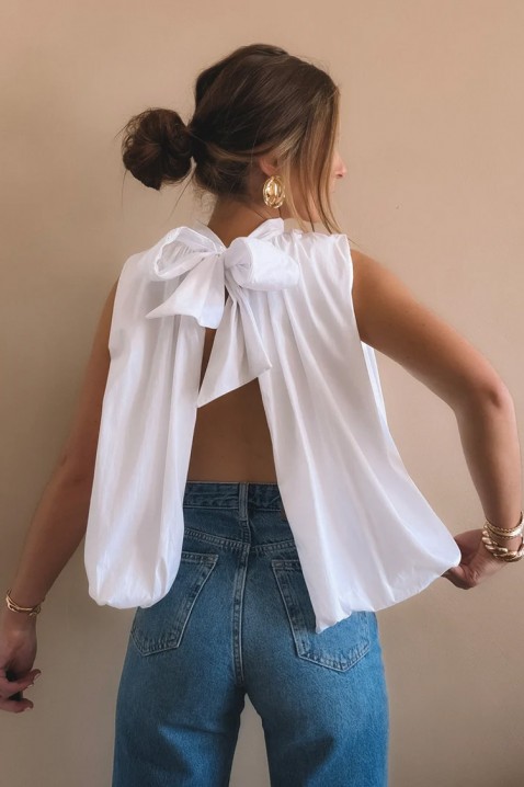 Top elegant pentru femei, cu spatele decupat și o panglică cochetă NERINITA WHITE, Culoare: alb, IVET.RO - Reduceri de până la -80%