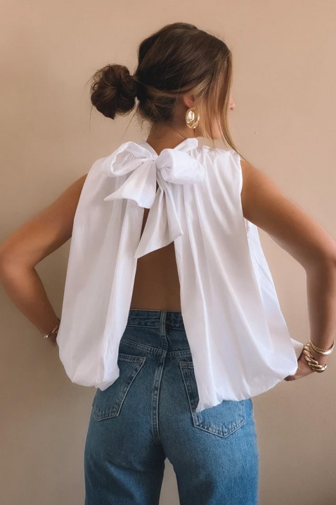 Top elegant pentru femei, cu spatele decupat și o panglică cochetă NERINITA WHITE, Culoare: alb, IVET.RO - Reduceri de până la -80%