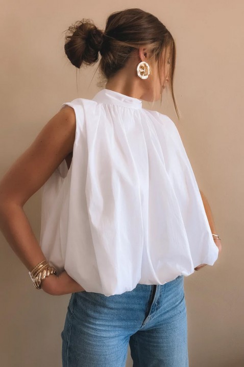 Top elegant pentru femei, cu spatele decupat și o panglică cochetă NERINITA WHITE, Culoare: alb, IVET.RO - Reduceri de până la -80%