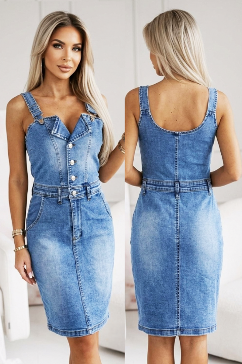 Rochie din denim cu decolteu decorativ și talie accentuată BELARINA, Culoare: denim, IVET.RO - Reduceri de până la -80%