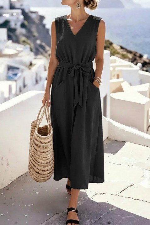 Rochie midi delicată, cu curea textilă și buzunare decorative JASMINIA BLACK, Culoare: negru, IVET.RO - Reduceri de până la -80%