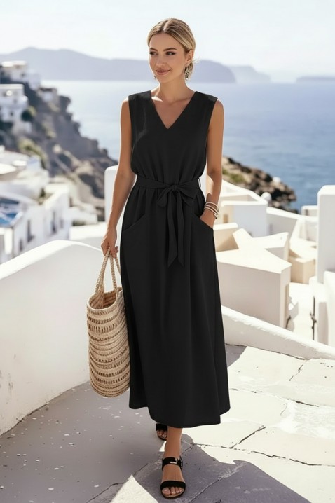 Rochie midi delicată, cu curea textilă și buzunare decorative JASMINIA BLACK, Culoare: negru, IVET.RO - Reduceri de până la -80%
