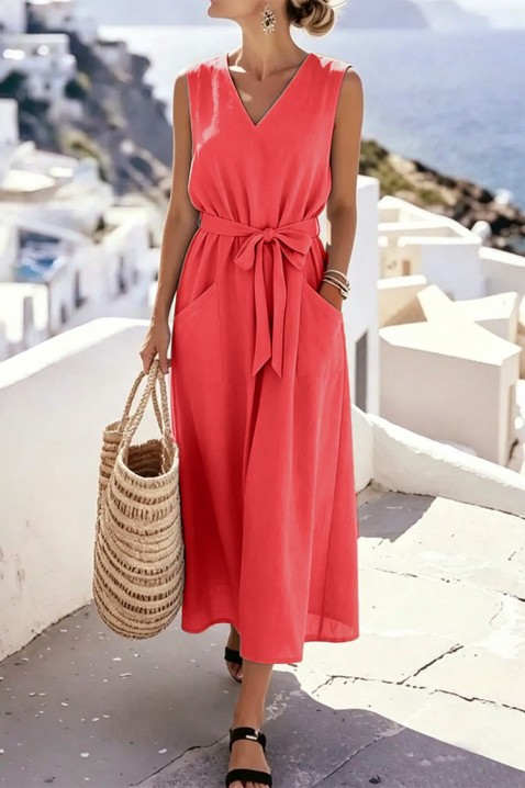 Rochie midi delicată, cu curea textilă și buzunare decorative JASMINIA RED, Culoare: roșu, IVET.RO - Reduceri de până la -80%