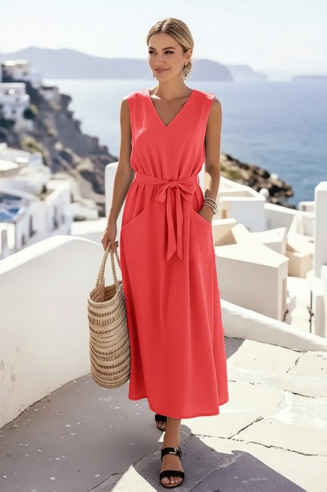 Rochie midi delicată, cu curea textilă și buzunare decorative JASMINIA RED, Culoare: roșu, IVET.RO - Reduceri de până la -80%