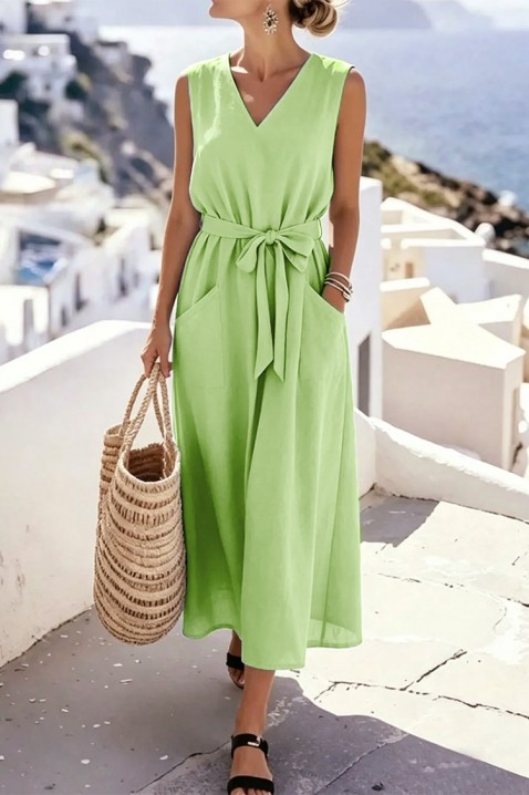 Rochie midi delicată, cu curea textilă și buzunare decorative JASMINIA LIME, Culoare: verde, IVET.RO - Reduceri de până la -80%