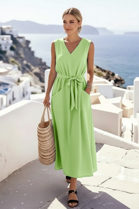 Rochie midi delicată, cu curea textilă și buzunare decorative JASMINIA LIME, Culoare: verde, IVET.RO - Reduceri de până la -80%
