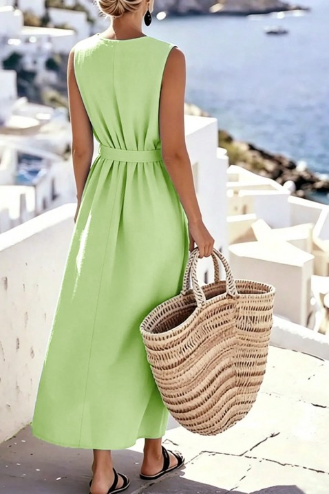 Rochie midi delicată, cu curea textilă și buzunare decorative JASMINIA LIME, Culoare: verde, IVET.RO - Reduceri de până la -80%