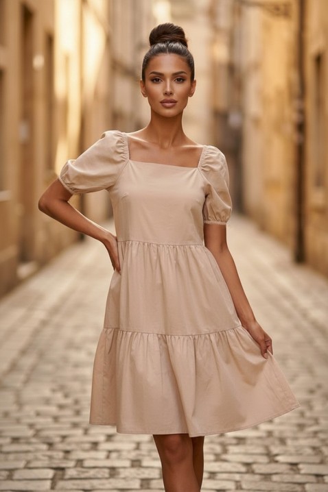 Rochie midi evazată cu decolteu pătrat și mâneci voluminoase SELENASA BEIGE, Culoare: bej, IVET.RO - Reduceri de până la -80%