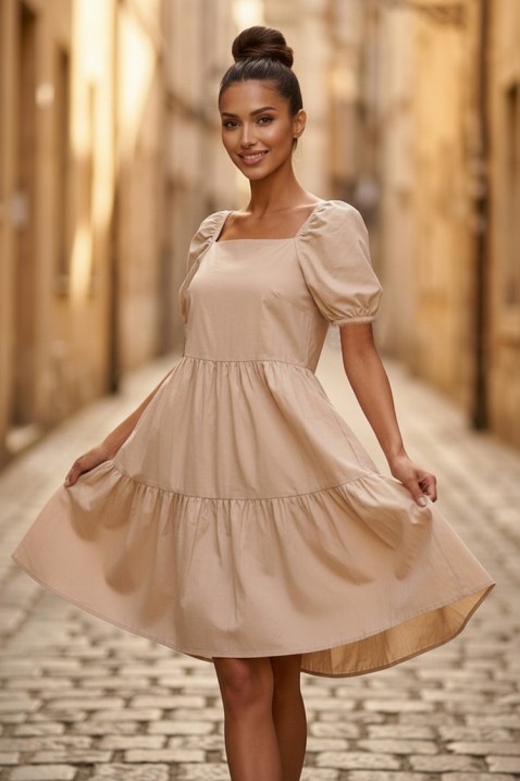 Rochie midi evazată cu decolteu pătrat și mâneci voluminoase SELENASA BEIGE, Culoare: bej, IVET.RO - Reduceri de până la -80%