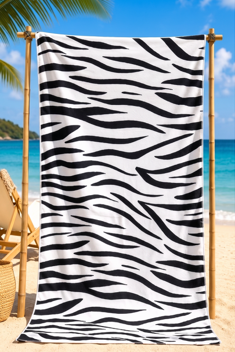 Prosop de plajă cu animal print ADELIANA 100×180 сm, Culoare: negru și alb, IVET.RO - Reduceri de până la -80%