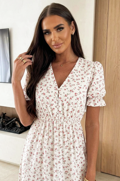 Rochie midi cu floral print, nasturi și mâneci cu accente DARIANITA, Culoare: alb, IVET.RO - Reduceri de până la -80%