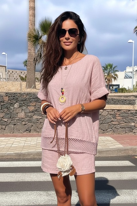Bluză lejeră pentru femei, cu accent din plasă și colier inclus PENELOPIA PINK, Culoare: roz, IVET.RO - Reduceri de până la -80%