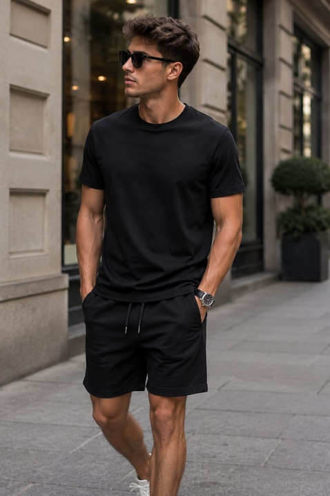 Set pentru bărbați cu tricou cu imprimeu și pantaloni scurți JERARDO BLACK, Culoare: negru, IVET.RO - Reduceri de până la -80%