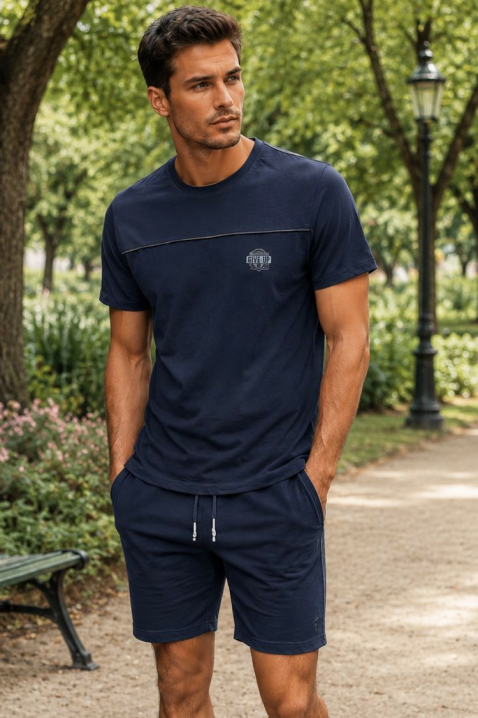 Set pentru bărbați format din tricou cu imprimeu și pantaloni scurți JERARDO NAVY, Culoare: bleumarin, IVET.RO - Reduceri de până la -80%