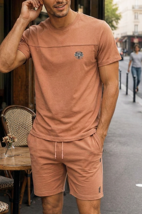 Set pentru bărbați format din tricou cu imprimeu și pantaloni scurți JERARDO CAMEL, Culoare: maro, IVET.RO - Reduceri de până la -80%