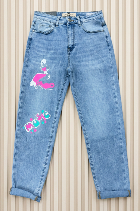 Blugi de damă cu croială dreaptă și print artistic RELASIA, Culoare: denim, IVET.RO - Reduceri de până la -80%