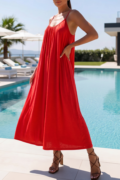 Rochie lungă cu croială lejeră și bretele subțiri MERGILA RED, Culoare: roșu, IVET.RO - Reduceri de până la -80%