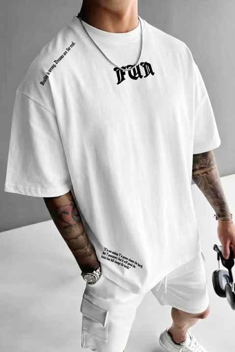 Tricou pentru bărbați cu inscripții decorative și croială lejeră MORTIK WHITE, Culoare: alb, IVET.RO - Reduceri de până la -80%