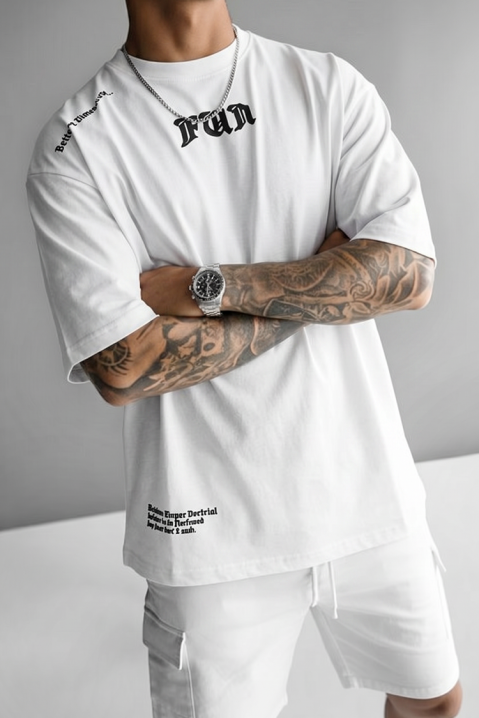 Tricou pentru bărbați cu inscripții decorative și croială lejeră MORTIK WHITE, Culoare: alb, IVET.RO - Reduceri de până la -80%