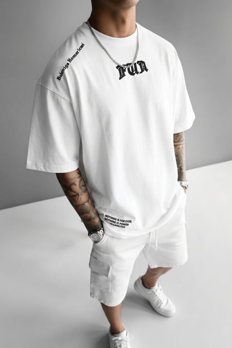 Tricou pentru bărbați cu inscripții decorative și croială lejeră MORTIK WHITE, Culoare: alb, IVET.RO - Reduceri de până la -80%