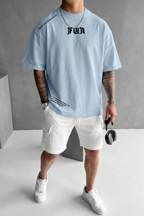 Tricou pentru bărbați cu inscripții decorative și croială lejeră MORTIK SKY, Culoare: albastru deschis, IVET.RO - Reduceri de până la -80%