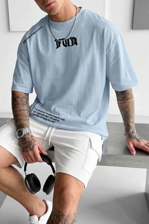Tricou pentru bărbați cu inscripții decorative și croială lejeră MORTIK SKY, Culoare: albastru deschis, IVET.RO - Reduceri de până la -80%