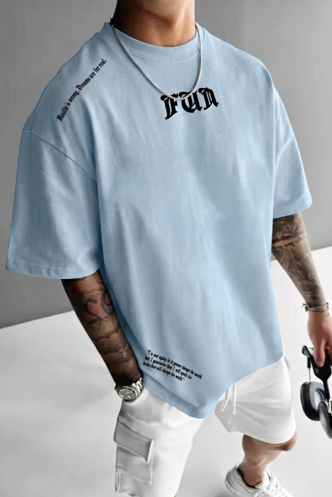 Tricou pentru bărbați cu inscripții decorative și croială lejeră MORTIK SKY, Culoare: albastru deschis, IVET.RO - Reduceri de până la -80%