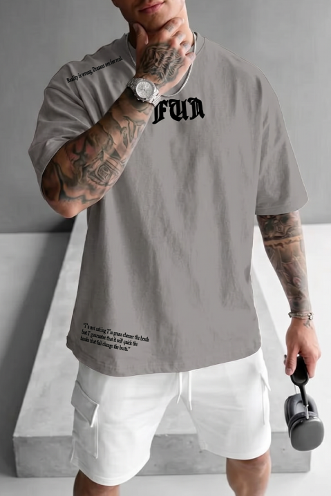 Tricou pentru bărbați cu inscripții decorative și croială lejeră MORTIK GREY, Culoare: gri, IVET.RO - Reduceri de până la -80%