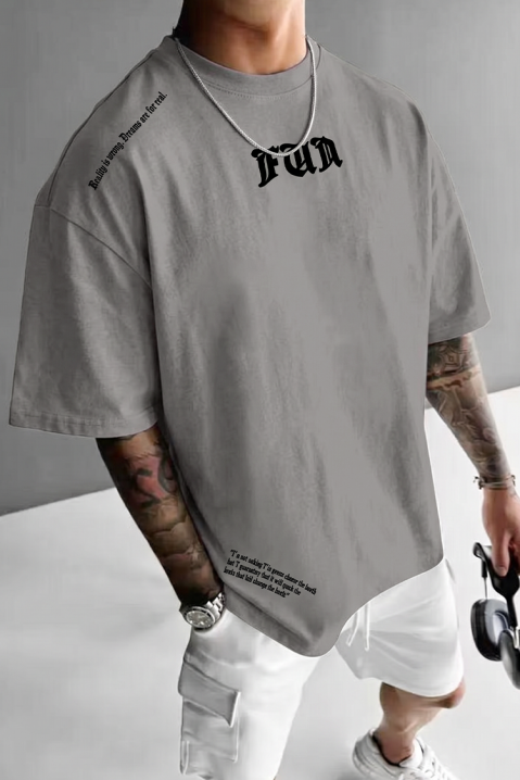Tricou pentru bărbați cu inscripții decorative și croială lejeră MORTIK GREY, Culoare: gri, IVET.RO - Reduceri de până la -80%