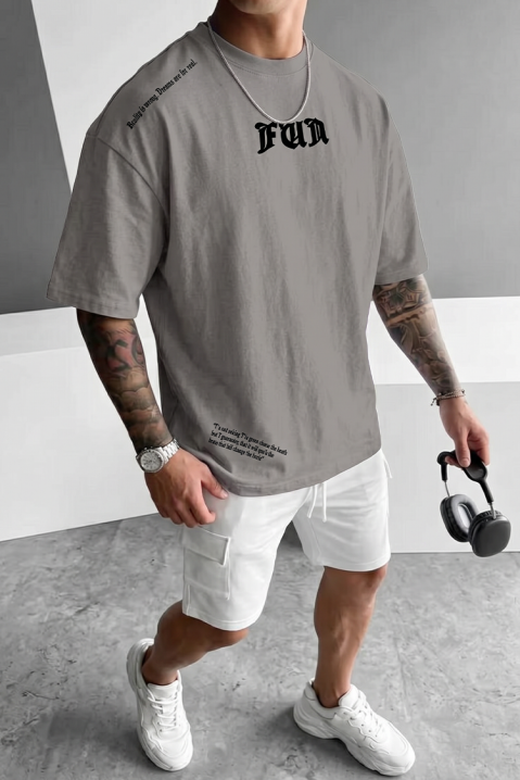 Tricou pentru bărbați cu inscripții decorative și croială lejeră MORTIK GREY, Culoare: gri, IVET.RO - Reduceri de până la -80%