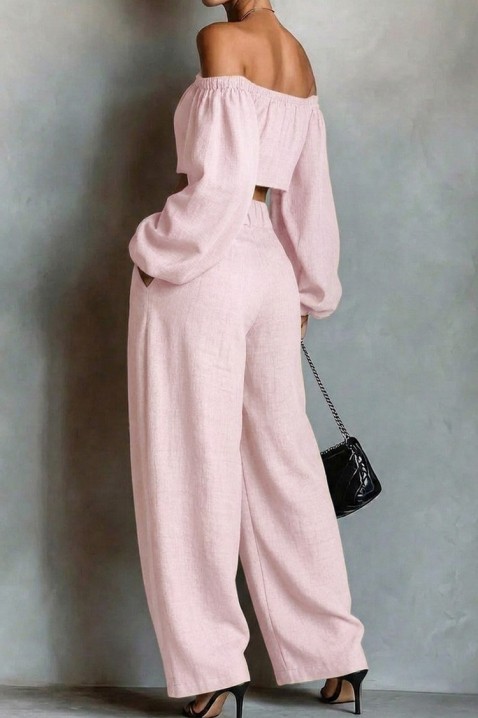 Set de damă din in format dintr-un top cu umeri căzuți și pantaloni largi JEZABEL PINK, Culoare: roz, IVET.RO - Reduceri de până la -80%