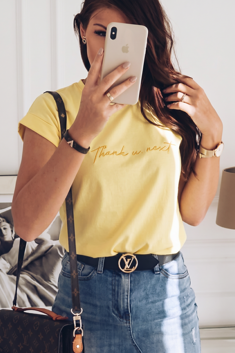 Tricou de damă casual cu inscripție decorativă și croială lejeră RUBIMNZA YELLOW, Culoare: galben, IVET.RO - Reduceri de până la -80%