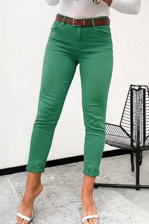 Blugi elastici pentru femei, cu curea DORIETA GREEN, Culoare: verde, IVET.RO - Reduceri de până la -80%