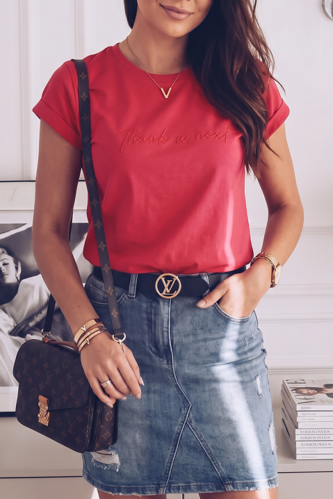 Tricou de damă casual cu inscripție decorativă și croială lejeră RUBIMNZA RED, Culoare: roșu, IVET.RO - Reduceri de până la -80%