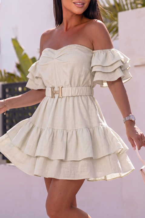 Salopetă scurtă cu umeri căzuți și volane MELISANA BEIGE, Culoare: bej, IVET.RO - Reduceri de până la -80%