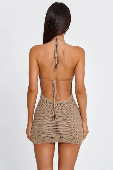 Rochie scurtă tricotată, cu spate decupat și mărgele decorative MONELITA BROWN, Culoare: maro, IVET.RO - Reduceri de până la -80%