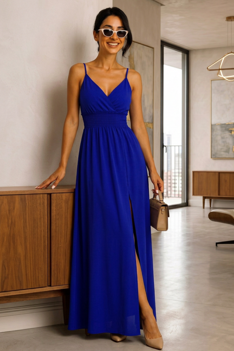 Rochie lungă de vară cu bretele subțiri și fantă laterală TINASIA BLUE, Culoare: bleumarin, IVET.RO - Reduceri de până la -80%